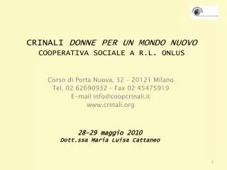 crinali donne per un mondo nuovo cooperativa sociale a r l onlus