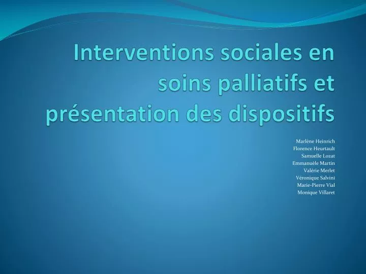 interventions sociales en soins palliatifs et pr sentation des dispositifs