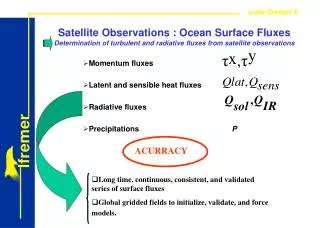 Momentum fluxes Latent and sensible heat fluxes Radiative fluxes		 Precipitations 				 P