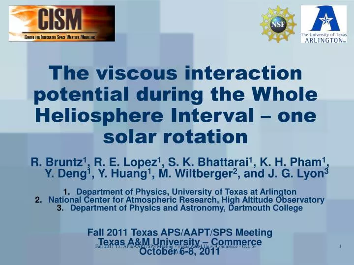 the viscous interaction potential during the whole heliosphere interval one solar rotation