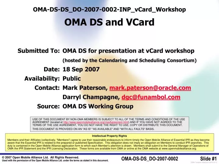 oma ds ds do 2007 0002 inp vcard workshop oma ds and vcard