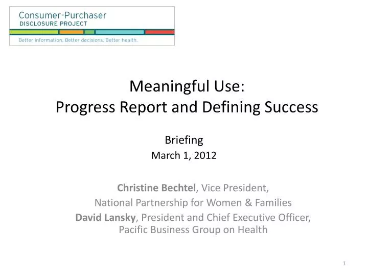 meaningful use progress report and defining success