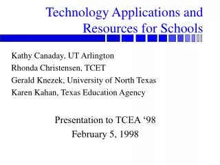 Technology Applications and Resources for Schools