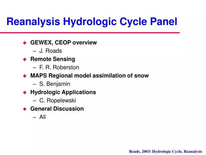 reanalysis hydrologic cycle panel