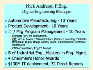 Nick Andreou, P.Eng . Digital Engineering Manager