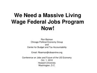 We Need a Massive Living Wage Federal Jobs Program Now!