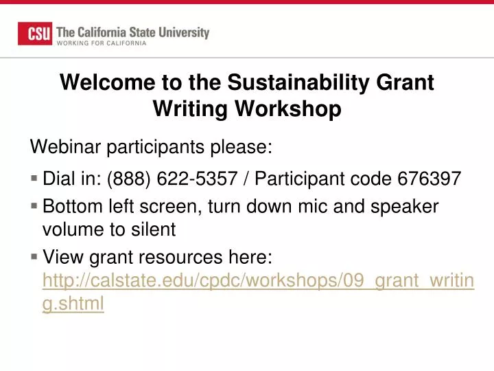 welcome to the sustainability grant writing workshop