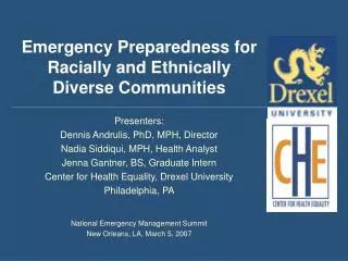 Emergency Preparedness for Racially and Ethnically Diverse Communities