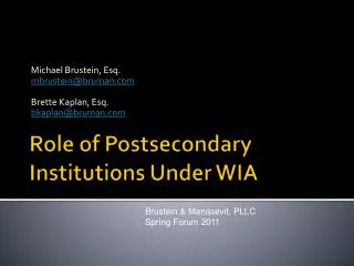 Role of Postsecondary Institutions Under WIA