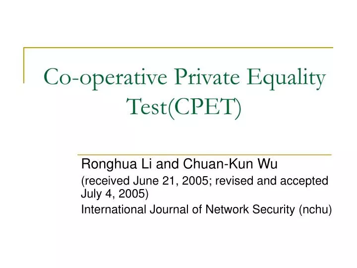 co operative private equality test cpet