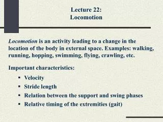 Lecture 22: Locomotion