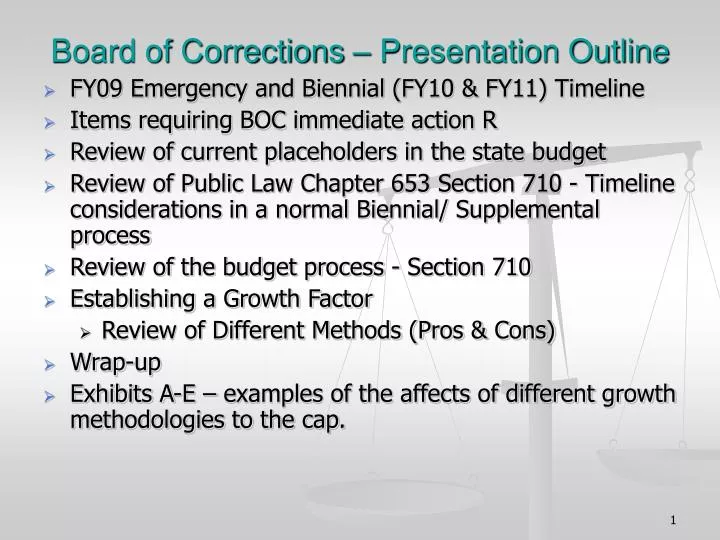 board of corrections presentation outline