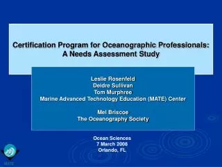 Certification Program for Oceanographic Professionals: A Needs Assessment Study