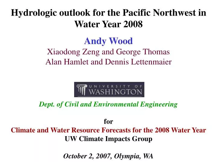 hydrologic outlook for the pacific northwest in water year 2008