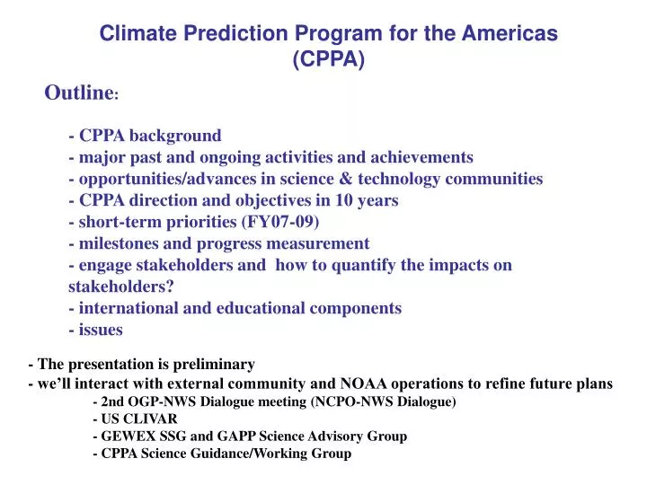 climate prediction program for the americas cppa