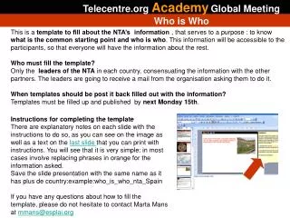 Telecentre Academy Global Meeting Who is W ho