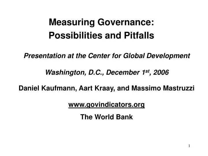 measuring governance possibilities and pitfalls