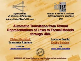 Automatic Translation from Textual Representations of Laws to Formal Models through UML