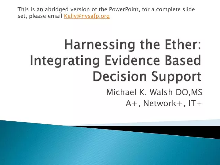 harnessing the ether integrating evidence based decision support