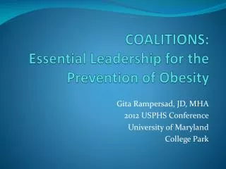 COALITIONS: Essential Leadership for the Prevention of Obesity