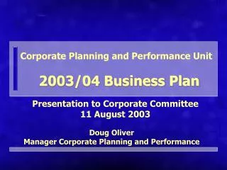 Corporate Planning and Performance Unit