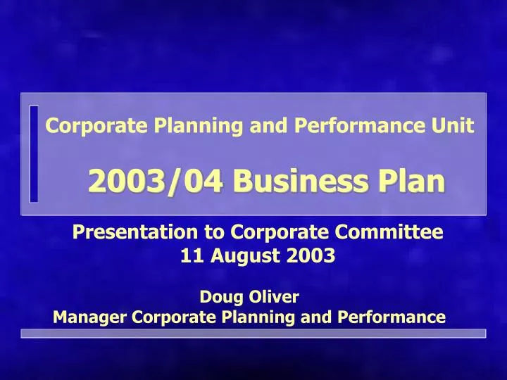 corporate planning and performance unit