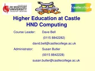 Higher Education at Castle HND Computing