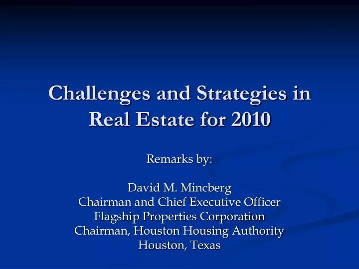 challenges and strategies in real estate for 2010