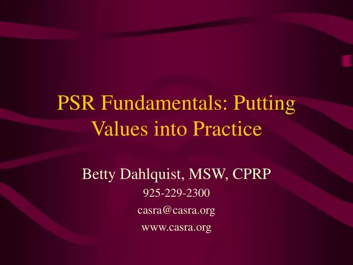 psr fundamentals putting values into practice