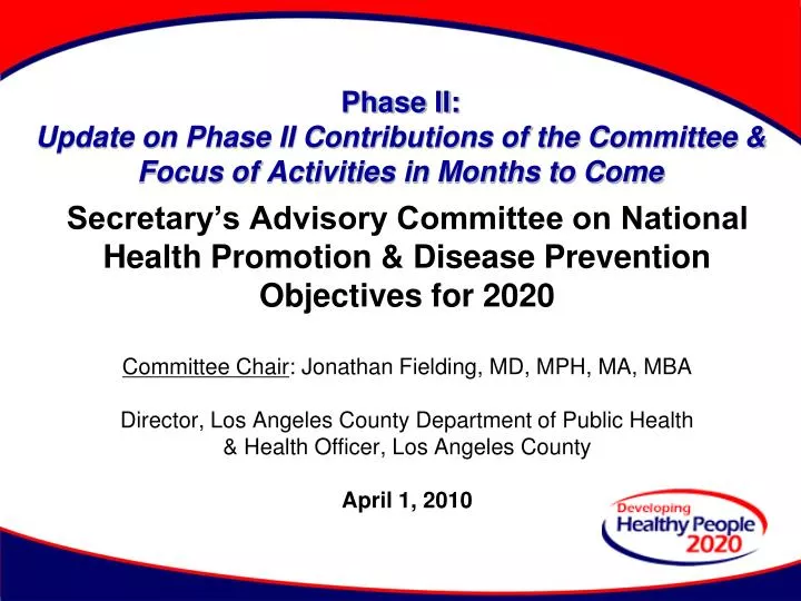 phase ii update on phase ii contributions of the committee focus of activities in months to come
