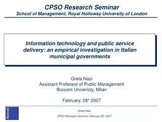 CPSO Research Seminar School of Management, Royal Holloway University of London