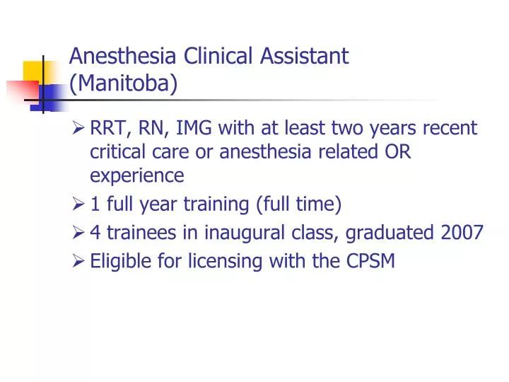 anesthesia clinical assistant manitoba