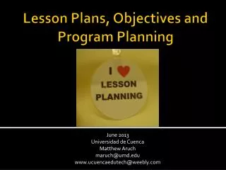 Lesson Plans, Objectives and Program Planning