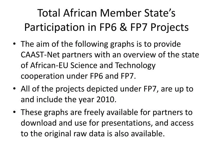 total african member state s participation in fp6 fp7 projects