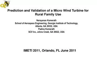 Prediction and Validation of a Micro Wind Turbine for Rural Family Use