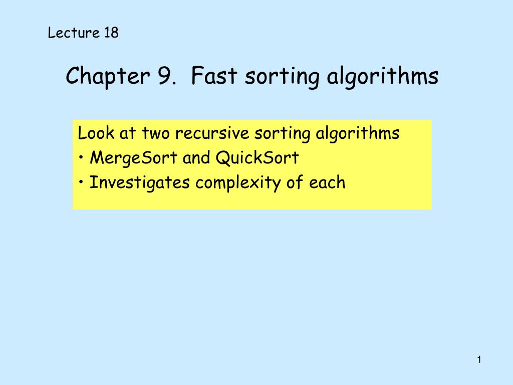 PPT - Chapter 9. Fast sorting algorithms PowerPoint Presentation, free ...