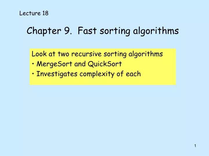 chapter 9 fast sorting algorithms