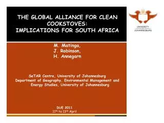 THE GLOBAL ALLIANCE FOR CLEAN COOKSTOVES: IMPLICATIONS FOR SOUTH AFRICA