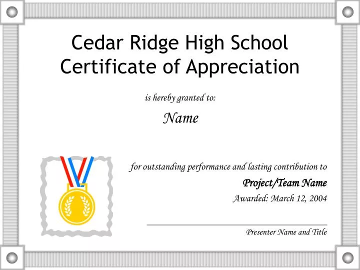 cedar ridge high school certificate of appreciation