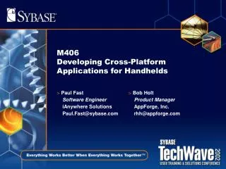 M406 Developing Cross-Platform Applications for Handhelds