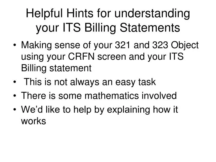 helpful hints for understanding your its billing statements