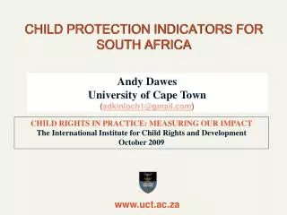 CHILD PROTECTION INDICATORS FOR SOUTH AFRICA