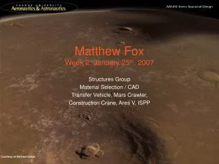 Matthew Fox Week 2: January 25 th , 2007