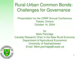 Rural-Urban Common Bonds: Challenges for Governance