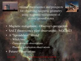Magnetic realignment - Observer's perspective SALT fluorescence pilot observations: NGC2023