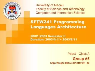 University of Macau 			Faculty of Science and Technology 			Computer and Information Science