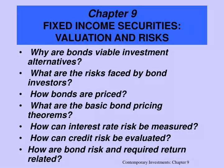chapter 9 fixed income securities valuation and risks