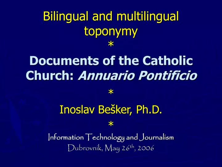 bilingual and multilingual toponymy documents of the catholic church annuario pontificio