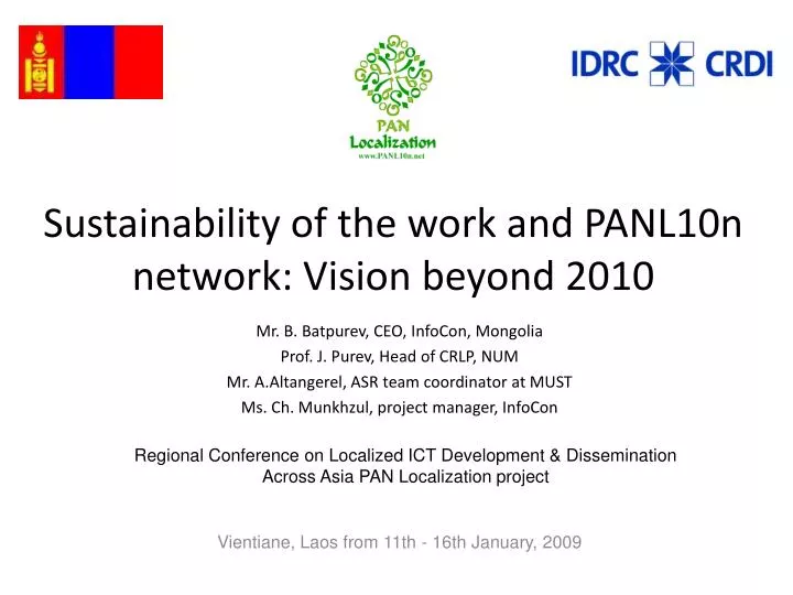 sustainability of the work and panl10n network vision beyond 2010