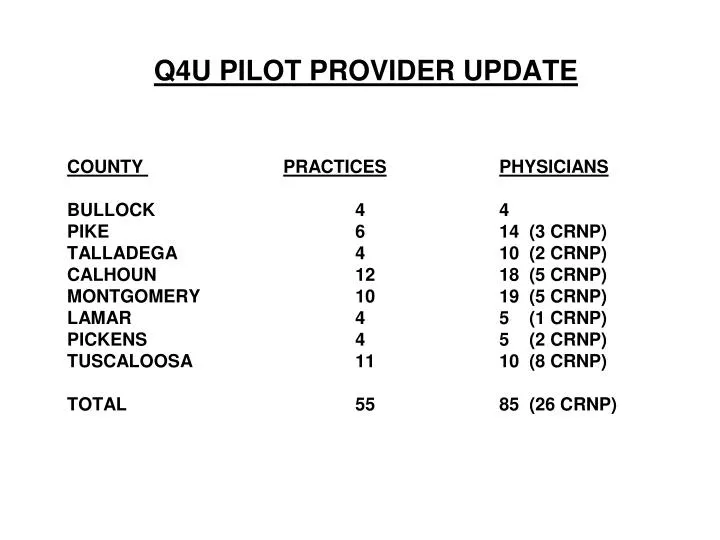 q4u pilot provider update